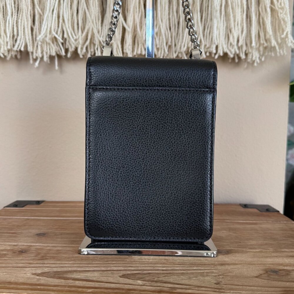 DKNY Elissa Black Pebbled Leather Silver Lock Charm Chain Crossbody Phone  Bag - Picture 8 of 14
